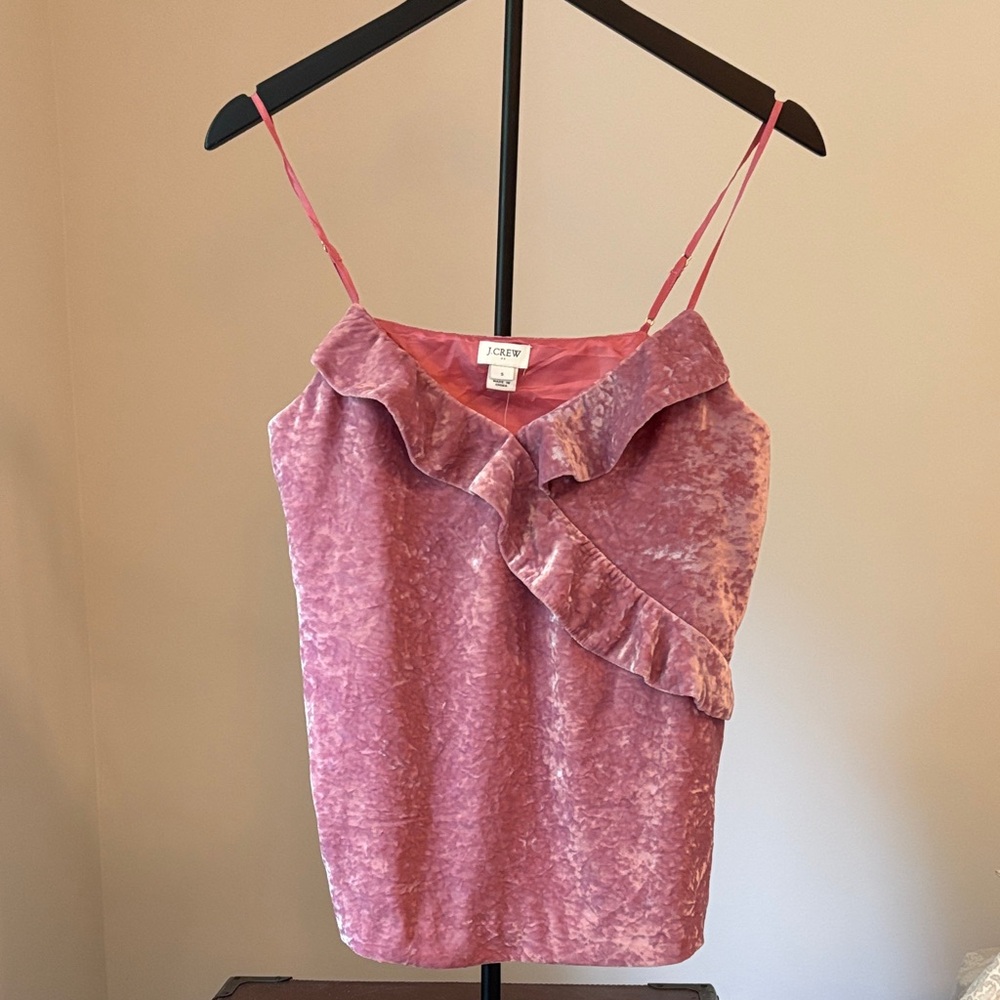 J. Crew Pink Crushed Velvet Camisole with Ruffle
